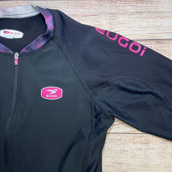 Sugoi Womens Cycling Tri Suit Large Black Pink One Piece Triathlon Padded Shorts - Picture 14 of 16